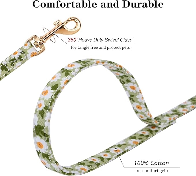 CHEDE No Pull Floral Pattern Dog Harness- Lightweight and Soft Harness, Adjustable Small Dog Harness and Leash Set, with Dog Leash, Suitable for Puppy Small and Medium-Sized Dog (XS, Green Daisy)