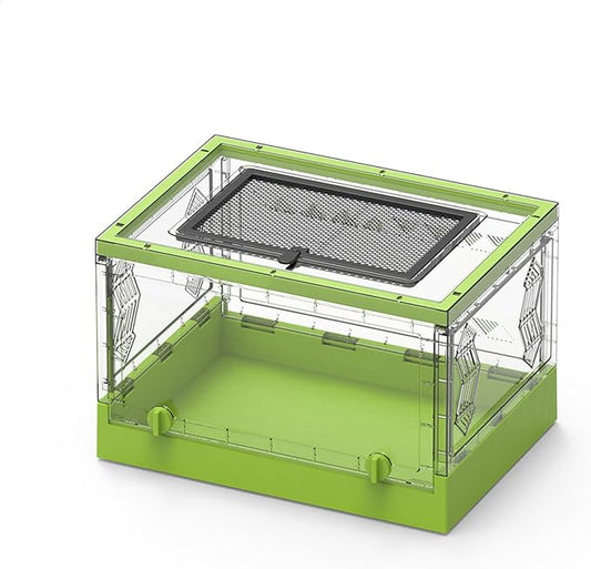 Large Portable Reptile Tank with Multi-Observation Perspective Foldable and Bottom Pulley, Ideal Habitat for Gecko, Frog, Spider and so on (Green Extra Large)