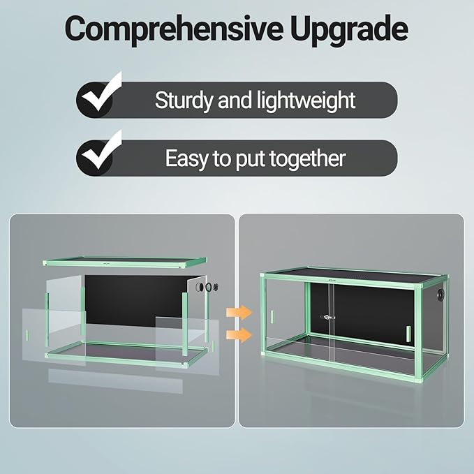 REPTI ZOO 68 Gallon Reptile Terrarium, 48" x 18" x 18" Light Weight Reptile Enclosure, Colored Reptiles Tank with Tempered Glass Door, Large Habitat for Bearded Dragon, Snake, Lizard, Gecko-Green