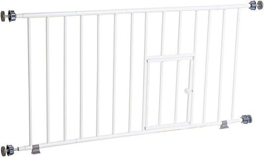 Carlson 18-30.75" Mini Expandable Dog Gate with Small Pet Door, Pressure Mounted Metal Indoor Pet Gate for Doorways & Bottom of Stairs, Cat Gate, White