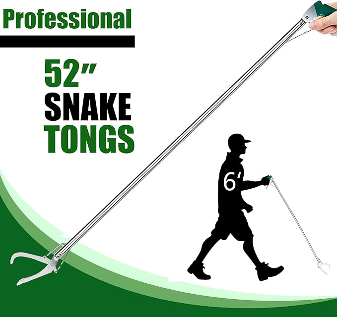 IC ICLOVER 52 Inch Snake Tong + 39.3 Inch Snake Hook, Upgrade Extra Long Professional Grabber & Collapsible Snake Hook, Best Tool Set for Moving Rattle Snake Corn Snake Kingsnakes Lizard Reptiles