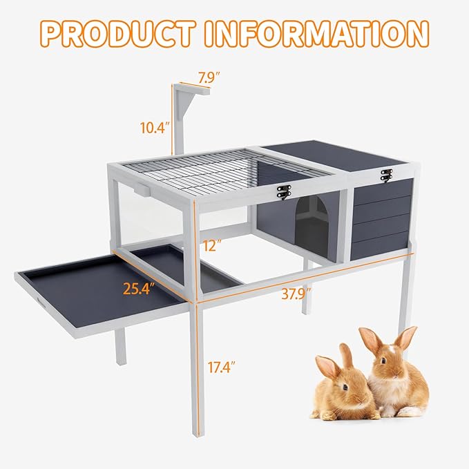 Reptile Habitat Tortoise House with Lamp Holder, Large Observation Window, 2 Waterproof Tray, Detachable Legs, Easy to Clean Wooden Enclosure for Turtles, Lizards, Geckos, and Small Pets Indoor Outdoo