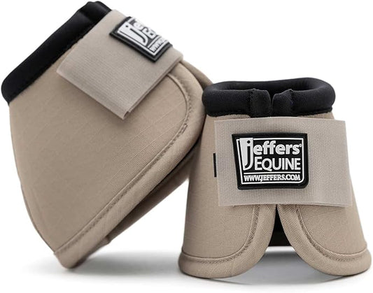 Jeffers Equine No Turn Bell Boots for Horses - Khaki, Large | Shock Absorbing Hoof Protection | Secure Double Hook & Loop Closure, Perfect for Travel, Turnout, Training, & Riding - 1 Pair