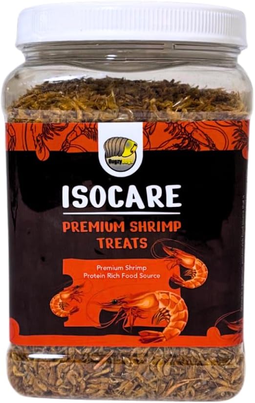 IsoCare Premium Dried Shrimp Treats High Protein Supplement for Isopods, Reptiles, Lizards, Birds, Fish, Aquatic Turtles, Amphibians, Feeders, Invertebrates - Natural Shellfish 16oz