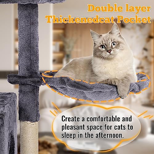 FDW 37.8" Cat Tree Tower | Light Gray | Multi-Level Indoor Activity Center - Image 3