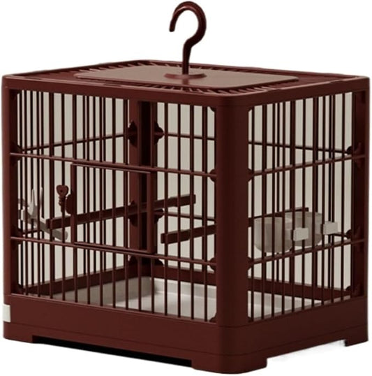 Bird Carrier Cage Travel Detachable Tray Hook Handle Transport Bird House for Outdoor(Brown)