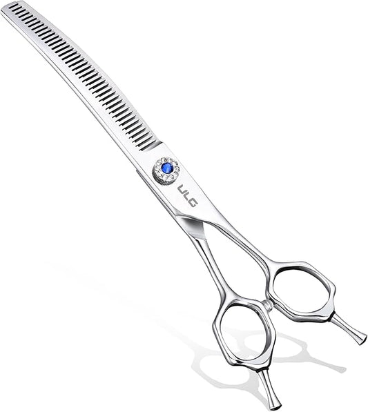 ULG Curved Thinning Dog Shears for Grooming, 7 Inch Professional Curved Thinning Dog Grooming Scissors for Blending and Thinning, 40-Tooth 15%-20% Rate 440C Stainless Steel Pet Hair Scissors