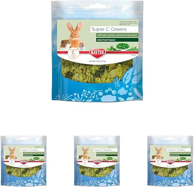 Kaytee Super C Greens, Daily Food Topper with Superfoods for Small Animal Pets, Contains Long-Lasting Vitamin C for Immune Support, 2.75 Ounces (Pack of 4)