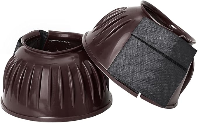 HILASON Western Horse Rubber PVC Ribbed Double Hook and Loop Bell Boots Training Protective Shock Absorbing Leg