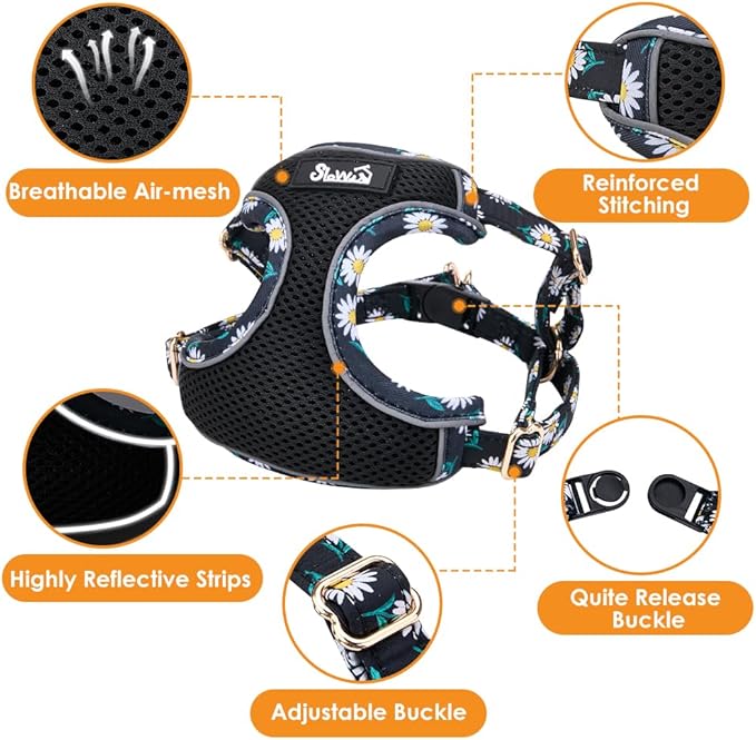 Lukovee No Pull Puppy Harness and Leash Set - Soft Lightweight Escape Proof Puppy Vest Harness, Breathable Adjustable Pet Harness with Dog Leash for Small Dogs (Black, M)