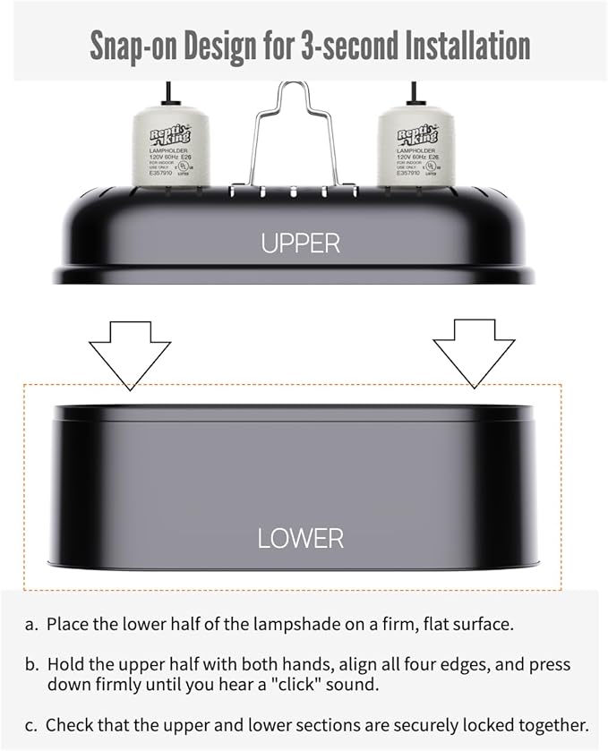 Reptile Light Fixture – Dual Dome with Ceramic Socket – Dual Use for Heat Lamp Emitter & Basking Bulbs & UVB Bulbs – Ideal for Bearded Dragon, Snake, Chameleon, Turtle & Terrarium Tank Accessories