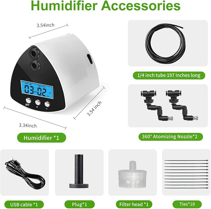 Reptile Mister System, Reptile Humidifier with LCD Screen, Mister for Reptile Tank with 2 Nozzles, Used for Chameleons, Reptiles, Tree Frogs, Snakes