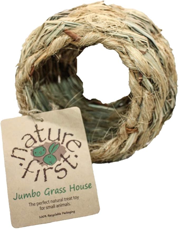 Happy Pet Nature First Jumbo Grass House for Small Animals Durable Flexible Natural Nesting Nibbling Hiding Playing Treat Toy Cage Habitat Accessory