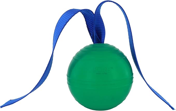 PetKORE: KoreFlex Ball & Tail - Horse-Equine Toy, 4.75" Green Ball, Shape Maintaining Rubber, Durable Strap, Treat Stuffing Center, Toss-Bounce-Play