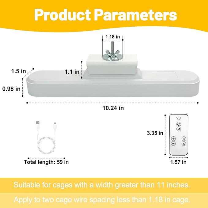 Rabbit Cage Light,Bunny Lamp,Rabbit Lighting,LED Pet Light,Dimming Timed Light Off,Three Adjustable Color Temperatures,for Rabbit Hamster Guinea Pig Pet Cage