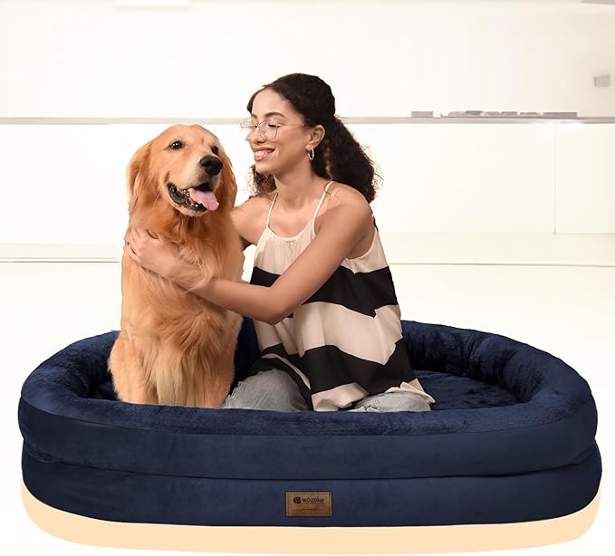 Orthopedic Dog Bed for Medium Dogs, Waterproof Dog Bed with Removable Bolsters, Egg Crate Foam Pet Couch for Medium Size Dog with Machine Washable Cover & Non-Slip Bottom, Navy