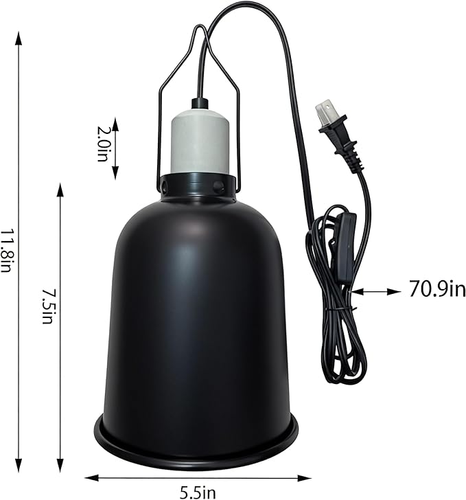 Reptile Dome Light Fixture, 5.5 Inch, Basking Lamp for Lizards, Turtles, Snakes, Compatible with UVA/UVB Heat Bulbs & Ceramic Heat Emitters, Aluminum
