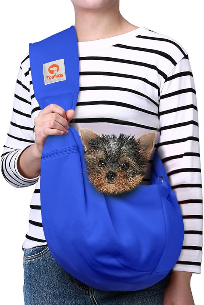 Tomkas Small Dog Sling Carrier - Zipper Pocket & Adjustable Strap & Zip Pocket - for 3-10 lbs Pets (Royal Blue, M - Zipper Pocket & Classic Strap)