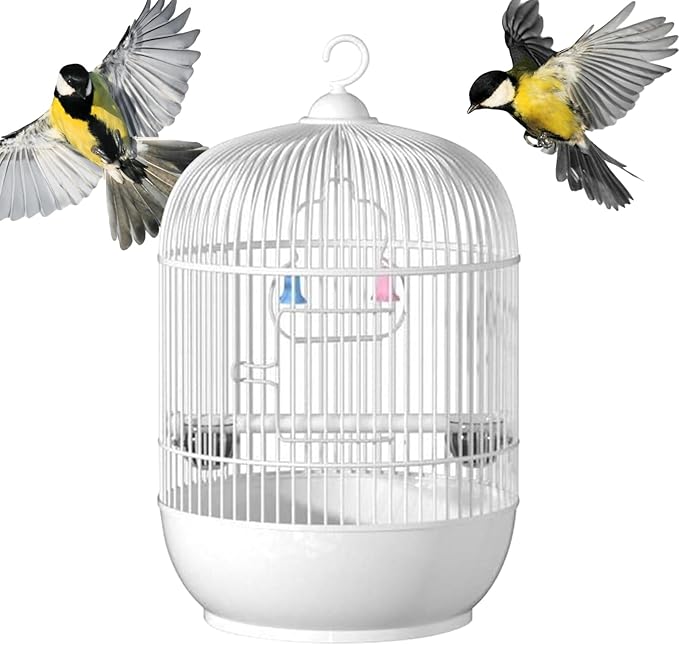 Bird Cage, Round Birdcage, Parrot Exterior Cage, Bird Carrier Cage for Birds, Round Portable Parakeet Handrail Small Bird Cage