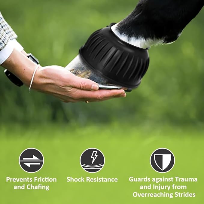 HILASON Western Horse Rubber PVC Ribbed Double Hook and Loop Bell Boots Training Protective Shock Absorbing Leg