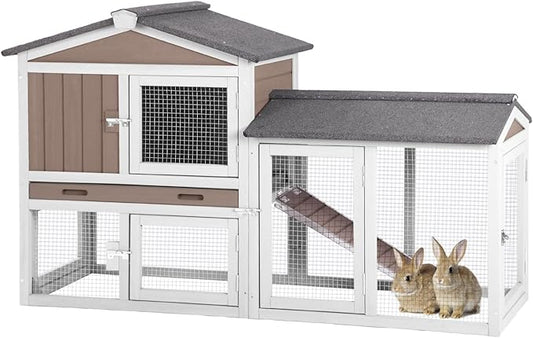 Outdoor Rabbit Hutch with No-Leak Plastic Tray, Expandable Chicken Coop, Large Run Space for Bunny, Guinea Pig, Duck, and Small Animals