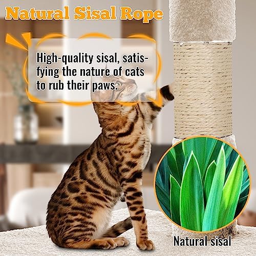 FDW 37.8 inch Cat Tree Cat Tower for Indoor Cats with Scratching Posts,Multi-Level Cat Furniture Activity Center Stand House Cat Condo Modern Cat Tower with Hanging Cradle & Funny Toy,Beige - Image 4
