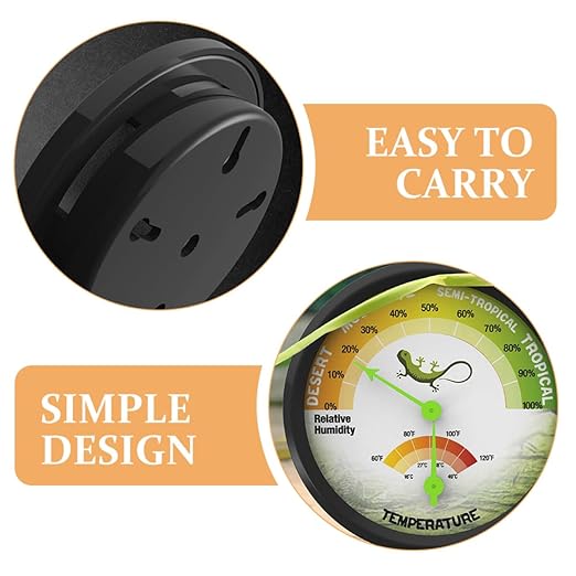 KALLORY High-Precision Mechanical Thermometer Hygrometer for Reptile Tank, Mini Dial Temperature and Humidity Gauge with Adhesive for Bearded Dragon and Gecko Terrariums