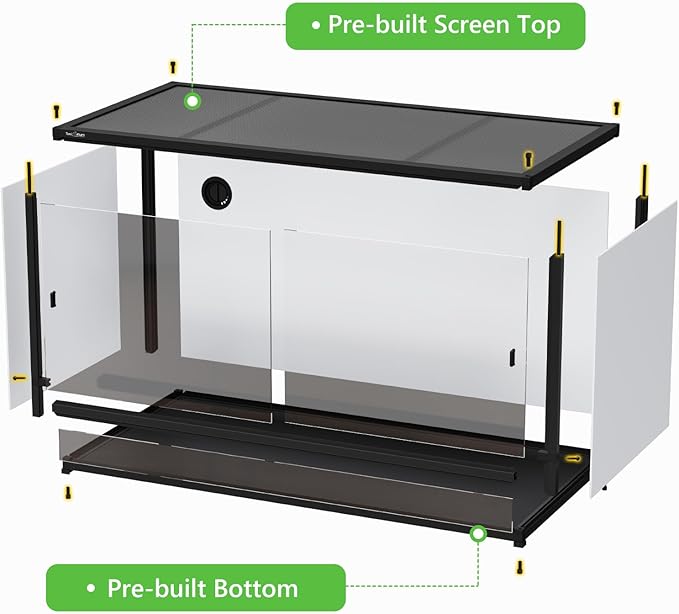 120 Gallon PVC Reptile Enclosure 48"x24"x24" – Large Reptile Tank with Front Sliding Glass Doors & Lock, for Bearded Dragon, Ball Python, Snake