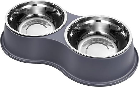 Epetslove Dog Bowl Double Dog Water and Food Bowl Stainless Steel Bowls with Non-Slip Resin Station, Pet Feeder Bowls for Puppy Medium Dogs Cats