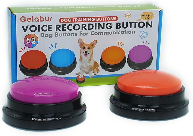Gelabur Set of 2 Dog Buttons for Communication, Voice Recordable Buttons for Classroom, Dog Training Talking Buttons Starter Set, Pet Easy Speaking Buttons Tools