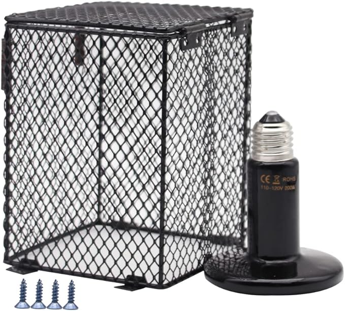Reptile Lampshade Heating Lamp Shade 100W Ceramic Lamp & Cubiod Heater Guard Anti Scald for Lizards Spider and Amphibians Tortoises Gecko