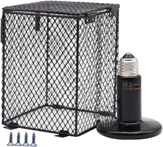 Reptile Lampshade Heating Lamp Shade 100W Ceramic Lamp & Cubiod Heater Guard Anti Scald for Lizards Spider and Amphibians Tortoises Gecko