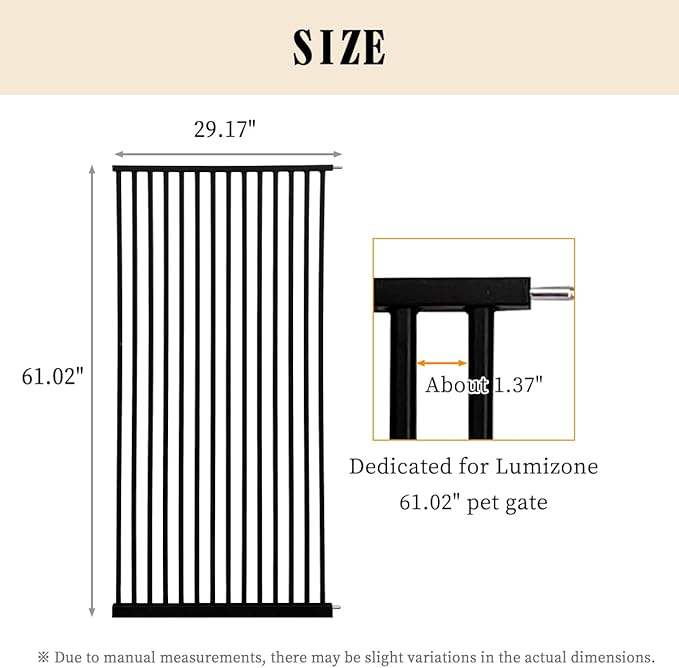 Lumizone Extra Tall Cat Gate Extension Kit 61.02" High Pressure Mounted 29.17" Extra Wide 1.37" Gap No Drilling Tall Pet Gate for Dogs (Black, 61.02" H x 29.17" W, Extension)
