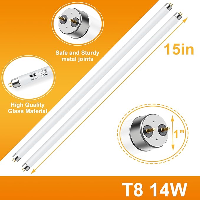 LUCKY HERP T8 14W UVB 10.0 Reptile Light, UVA UVB Reptile Light Bulb 2 Pack, Fluorescent Lamp for Reptiles Amphibians Lizards Chameleons