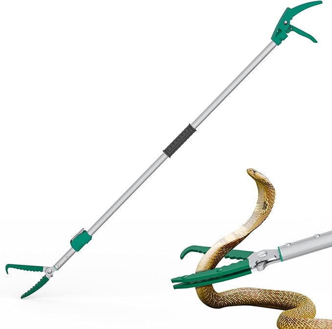 92" Extendable Snake Grabber Reptile Tongs Rattle Snake Catcher Wide Jaw Handling Tool with Lock and Comfortable Grip
