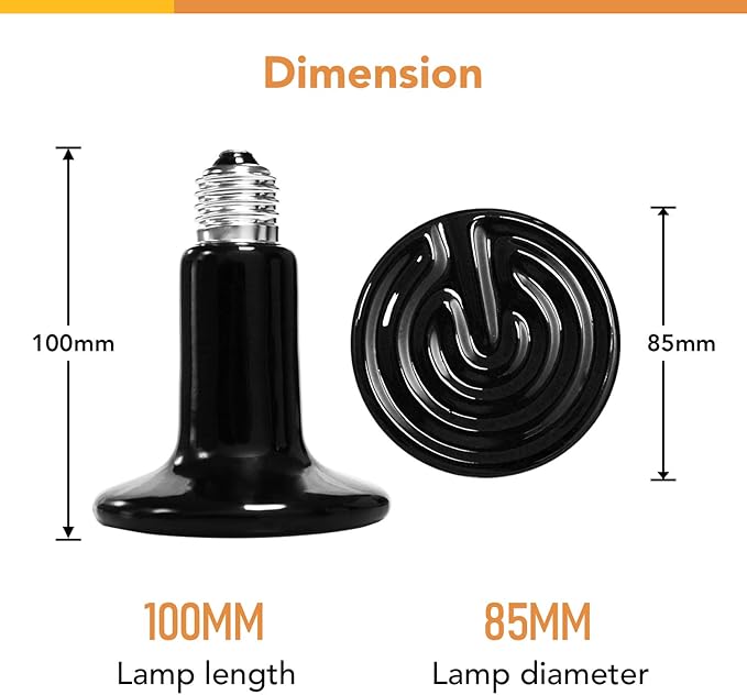Simple Deluxe Ceramic Heat Emitter 100W Reptile Heat Lamp Bulb No Light Emitting Brooder Coop Heater for Amphibian Pet Snake Turtle & Incubating Chicken, No Harm, Color Black, 1 Pack