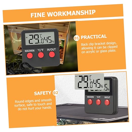 2sets Digital Thermohygrometer Humidity for Reptile Thermostat Indoor Thermometer for Turtle Snake Lizard Tanks
