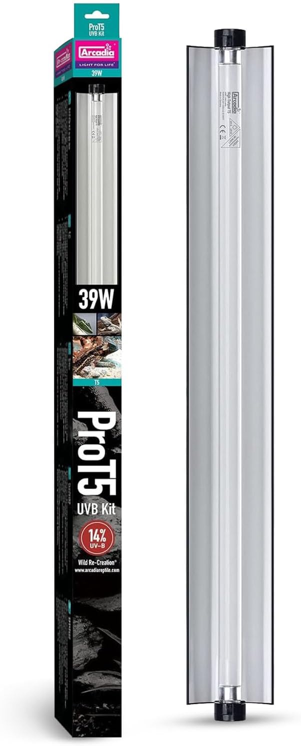 Arcadia T5 UVB Reptile Light Fixture Kit 36" Long 39 Watts 14% UVB Dragon – Complete UVB Light for Reptiles, Turtles, Snake, Bearded Dragon Lamp, Long Lasting Easy to Use Professional Lighting