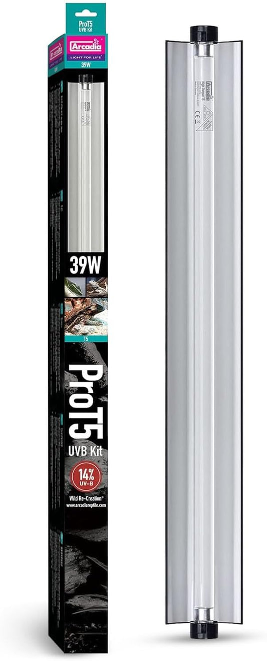 Arcadia T5 UVB Reptile Light Fixture Kit 36" Long 39 Watts 14% UVB Dragon – Complete UVB Light for Reptiles, Turtles, Snake, Bearded Dragon Lamp, Long Lasting Easy to Use Professional Lighting