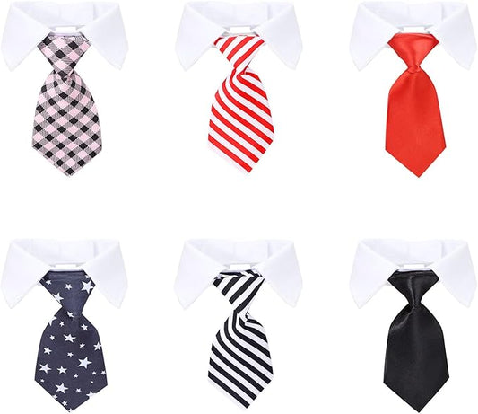 Segarty Dog Neckties Puppy, 6pcs Formal Classy Pet Neck Ties Little Dog and Kitten Suit, White Cat Collar with Black Red Pink Tie, Tuxedo Bow Tie Collar for Small Dogs Puppies Wedding Costumes