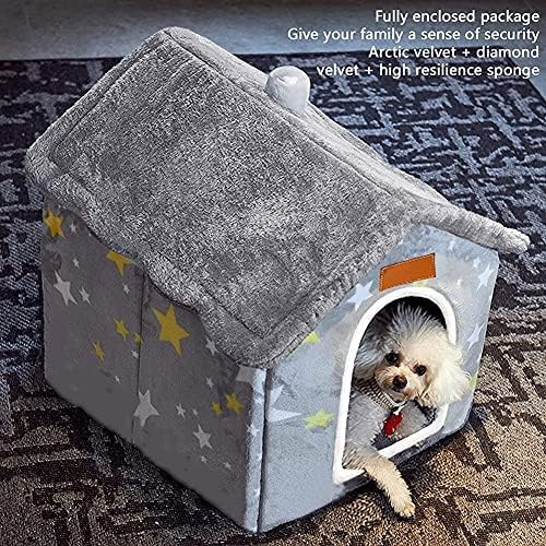 Dog House Indoor, Foldable Soft Kennel Bed Warm Cat Nest Puppy Cave with Cushion for Small Medium Large Dogs Cats (M-Within 17 lbs)