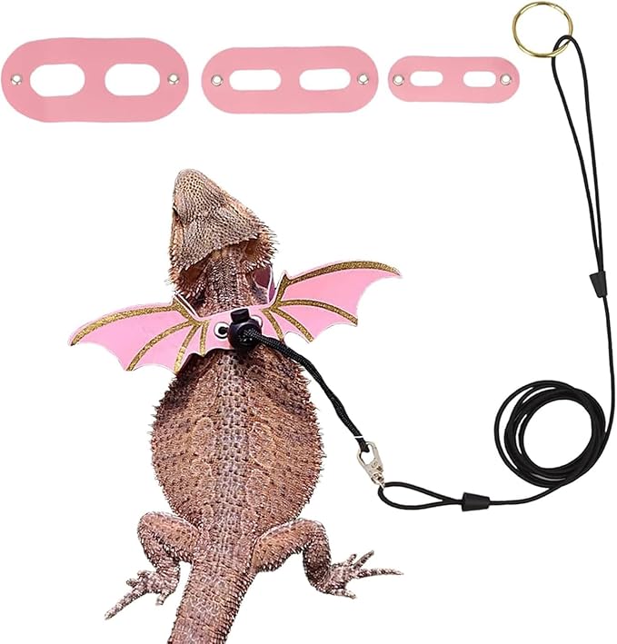 Lizard Harness and Leash Set with Wings Adjustable 3 Pack S M L Soft Leather Reptile Costume Accessories for Bearded Dragon Chameleon Guinea Pig Small Animal Pink