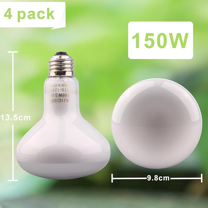 Aiicioo Reptile Basking Light Bulb - 150 Watt Heat Light Bulb 4 Pack for Reptile Heat Lamp Bulb for Bearded Dragon Lizard Turtle Tortoise Daylight Basking