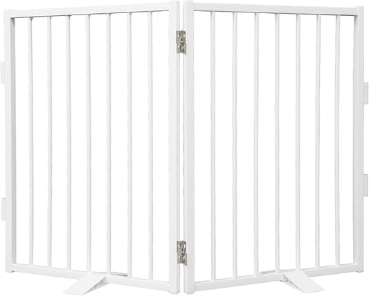 Snagle Paw Full Metal Freestanding Dog Gate,Indoor Pet Gate with Floor Protect Support Feet, 40x32 Inches Foldable Dog Fence for Stairs, Hallways and Doorways (32'' H 2 Panel, White