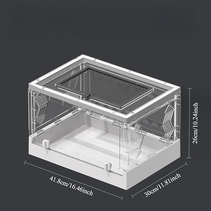 Large Portable Reptile Tank with Multi-Observation Perspective Foldable and Bottom Pulley, Ideal Habitat for Gecko, Frog, Spider and so on (White Extra Large)