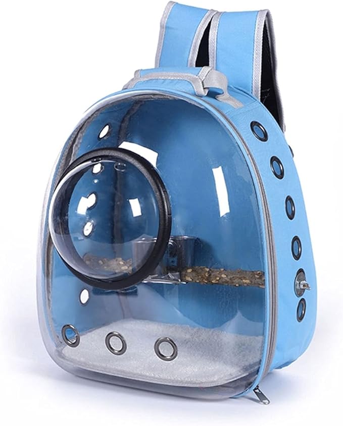 Bird Cage Lightweight Bird Carrier Backpack Travel Cage Birds Breathable Transparent Space Capsule Birdcage,Blue