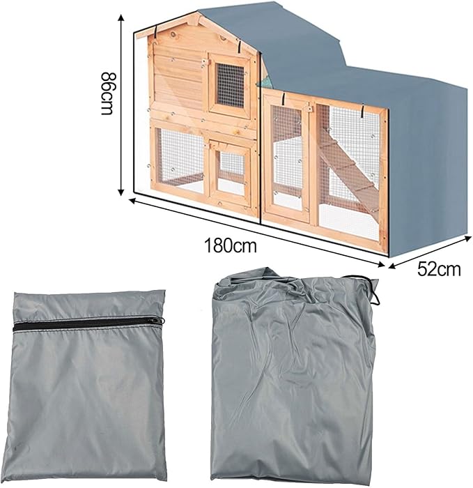 Triangle Rabbit Hutch Cover, Outdoor Guinea Pig Cage Protector, Heavy Duty 210D Oxford Cloth, Windproof Dust Cover with Clear Front Folding, Weather Resistant S(grey 180x52x86cm)