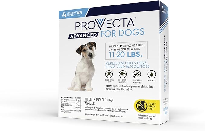 Provecta® Advanced for Medium Dogs (11–20 lbs) Flea and Tick Topical Treatment, 4-Month Supply