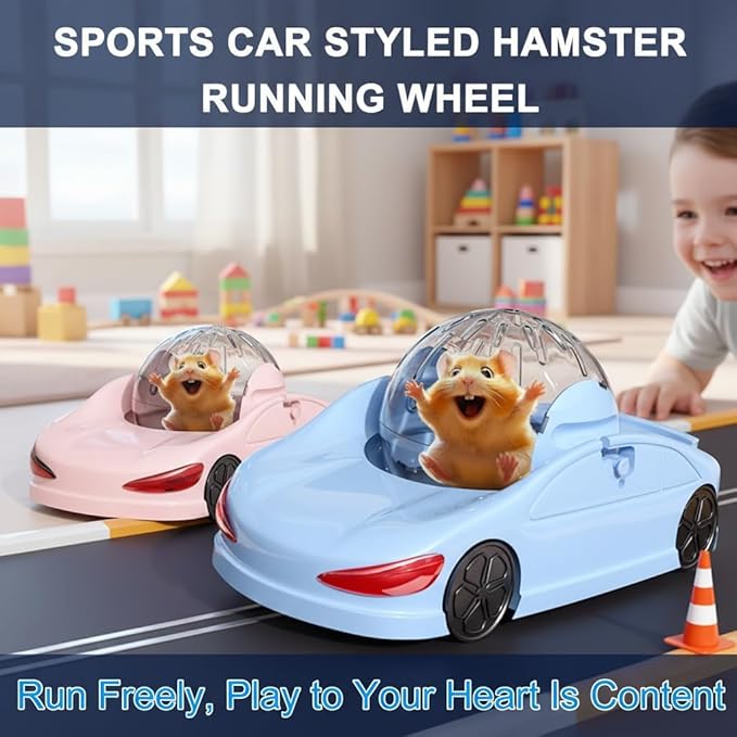 Fun Hamster Fitness Ball Sports car! Three Modes of Short Hamster Toys! Includes 4.72-inch Detachable Transparent Ball - Safe and Cute Wheels, Suitable for Happy Little Pets! (Blue)