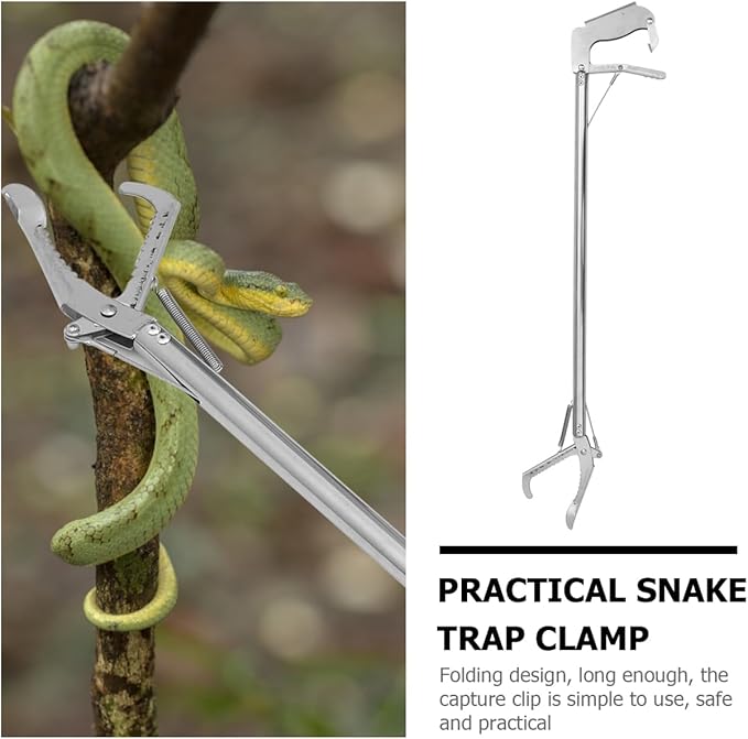 Totority Stainless Steel Snake Grabber, 30-Inch Folding Capture Clamp with Lock, Lightweight and Multi-Functional for Home Use, Silver